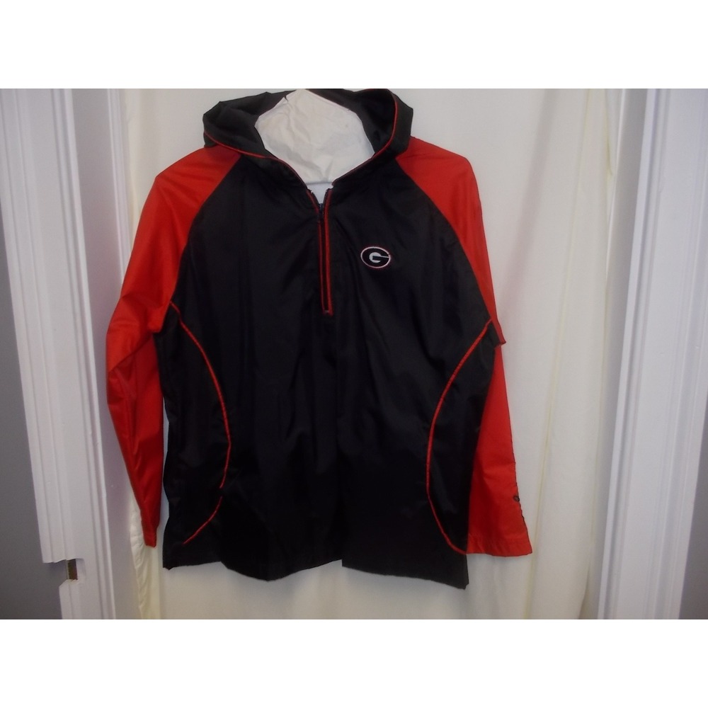 Red Oak Georgia Bulldogs Womens Half Zip Hooded Windbreaker Jacket Black Red M